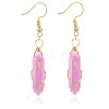 Pink Aventurine Hexagon Handmade Copper Wire Wrapped Earrings Natural Stone Column Earrings ND6138-7-1