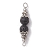 Natural Lava Rock Round Beaded Connector Charms PALLOY-JF02715-3