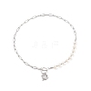 Clear Cubic Zirconia Heart Pendant Necklace with Natural Pearl Beaded NJEW-TA00048-1