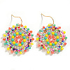 Bohemian Flat Round Iron Glass Seed Beads Dangle Earrings FS-WG46224-05-1