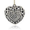 Hollow Antique Silver Plated Alloy  Rhinestone Heart Pendants RB-J195-01AS-1