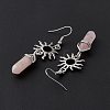 Natural Rose Quartz Bullet with Sun Dangle Earrings EJEW-I276-01P-19-5