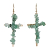 Natural Aventurine Cross Dangle Earrings EJEW-Z071-01G-02-1