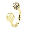 Cubic Zirconia Round with Flower Open Cuff Ring RJEW-H218-01G-01-1