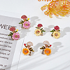 ANATTASOUL 3 Pairs 3 Colors Enamel Flower with Mushroom Stud Earrings with Crystal Rhinestone EJEW-AN0003-07-7