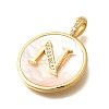 Rack Plating Brass Micro Pave Clear Cubic Zirconia Pendants with Shell KK-M309-42G-N-3