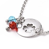 304 Stainless Steel Clover Link Bracelet with Glass Beads Charms for Women STAS-E154-08P-3