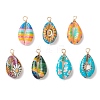 Printed Natural Cowrie Shell Pendants PALLOY-JF03991-S-1