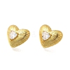 Rack Plating Heart Brass Clear Cubic Zirconia Stud Earrings EJEW-I310-23G-2