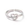 Clear Cubic Zirconia Heart Open Cuff Ring RJEW-H127-11P-2