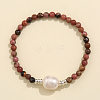 Natural Rhodonite & Freshwater Pearl Bead Stretch Bracelets for Women EC3110-3-1