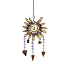 Copper Wire Wrapped Spiral Sun Natural Tiger Eye Beads Suncatchers HJEW-F027-07-1