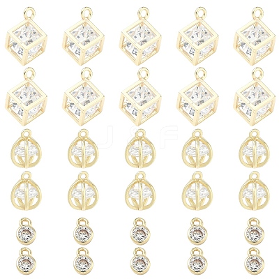 3Pcs 3 Styles Brass Micro Pave Clear Cubic Zirconia Charms Pendants ZIRC-YW0001-35-1