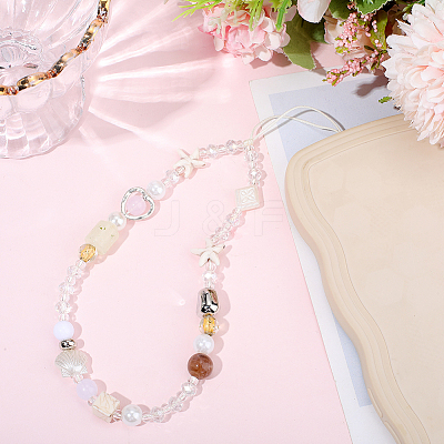 Alloy Acrylic Imitation Pearl Phone Hand Strap Chains HJEW-WH20019-18-1