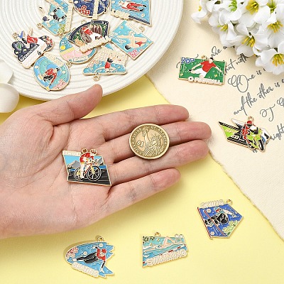 15Pcs 15 Styles Sports Alloy Enamel Pendants ENAM-YW0008-46-1