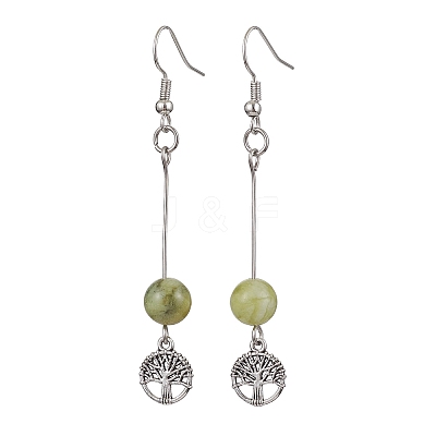 4 Pairs Natural Gemstone Round Beaded Dangle Earrings EJEW-JE05630-1