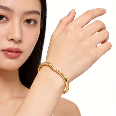 304 Stainless Steel Textured Wave Open Cuff Bangles for Women NJ1882-1