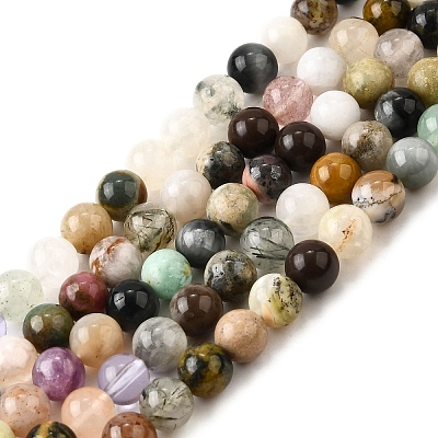 Natural Quartz Crystal & Rhodochrosite & Rose Quartz & Amethyst & Strawberry Quartz & Tourmalinated Quartz/Black Rutilated Quartz Beads Strands G-B143-A01-6mm-1