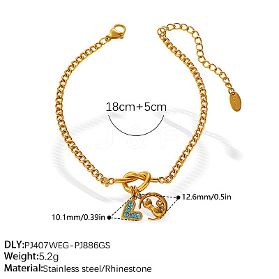 304 Stainless Steel Aquamarine Rhinestone Knot Charm Bracelets for Women WGFD32A-01-1