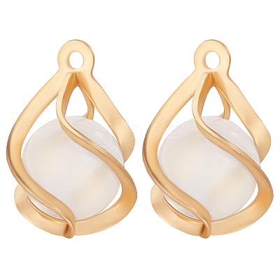 20Pcs Brass Twist Teardrop Cage Pendants KK-BBC0006-90-1