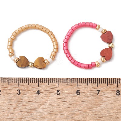 7Pcs Glass and Gemstone Beads Finger Rings for Couple RJEW-MZ00034-1
