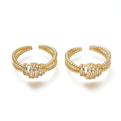 Brass Micro Pave Clear Cubic Zirconia Cuff Rings LS-RJEW-P018-10G-1