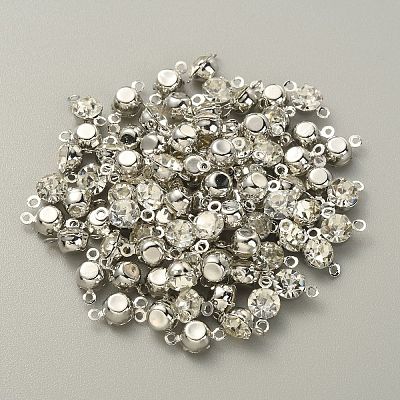 Brass Clear Cubic Zirconia Connector Charms RB-WH0005-002C-P-1