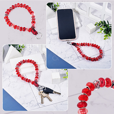 Resin Rondelle Bead with Polyester & Spandex Cord Phone Hand Strap Chains HJEW-TADJ0009-1