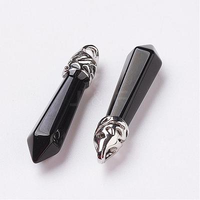 Natural Obsidian Pointed Pendants G-P309-14-1
