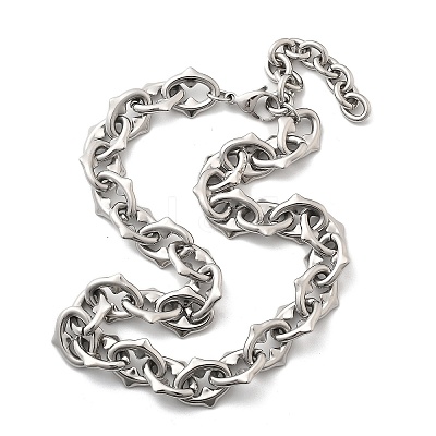304 Stainless Steel Spiked Oval Link Chain Necklaces for Women Men NJEW-A043-01P-1