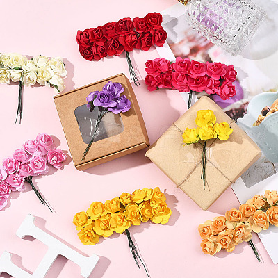 120Pcs 10 Colors Paper Artificial Rose Flower DIY-SP0005-83-1