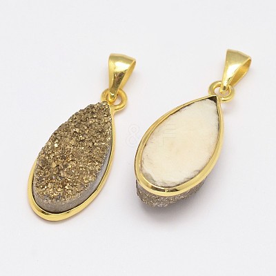 Drop Natural Electroplated Druzy Agate Pendants G-M249-08-1