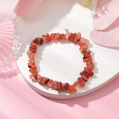 Natural Red Agate Chip Beads Stretch Bracelets for Women BJEW-JB10688-01-1