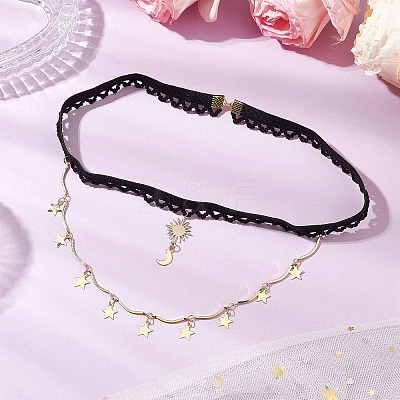 Brass Sun Moon Star Tassel Thigh Leg Chains AJEW-AN00637-01-1