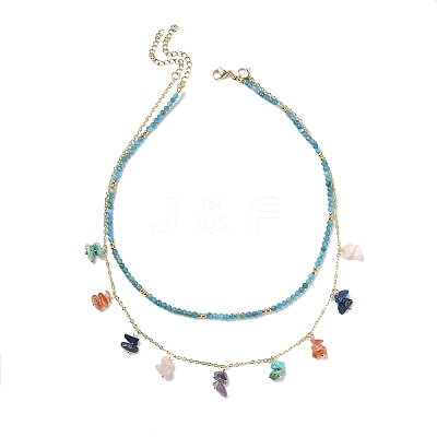 2Pcs 2 Style Natural & Synthetic Mixed Gemstone Chip Beaded Bib Necklaces Set NJEW-TA00106-1