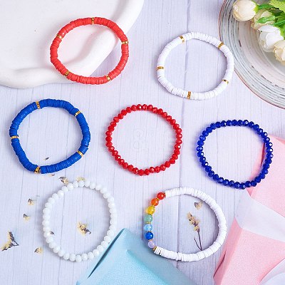 7Pcs 7 Style Handmade Polymer Clay Heishi Surfer Stretch Bracelets Set BJEW-SW00075-1
