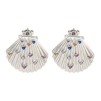 Rack Plating Brass Micro Pave Cubic Zirconia Stud Earring EJEW-C102-35P-02-1