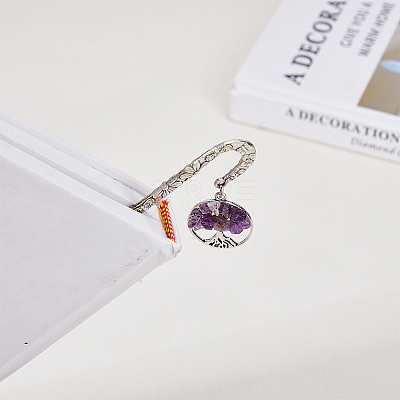 Flat Round with Tree of Life Natural & Synthetic Gemstone Bookmarks AJEW-FH00015-1