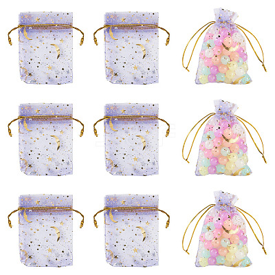 30Pcs Gold Stamping Moon Star Organza Drawstring Gift Bags ABAG-TA0002-21H-1