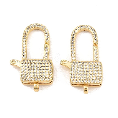 Square Brass Micro Pave Clear Cubic Zirconia Lobeter Claw Clasps KK-C162-018G-1