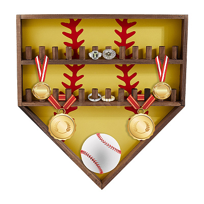 Baseball Theme Wood Wall Mounted Finger Ring Organizer Display Stands AJEW-WH0031-70B-1