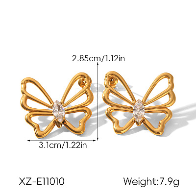 304 Stainless Steel Clear Cubic Zirconia Stud Earrings for Women WGAC3BC-01-1