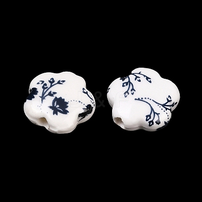 Floral Printed Porcelain Beads PORC-Q166-1-1