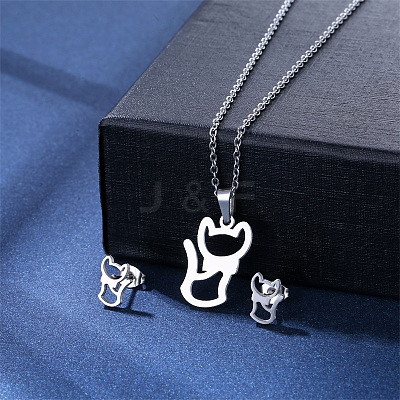 304 Stainless Steel Pendant Necklace & Stud Earring FS-WGC30A7-16-1