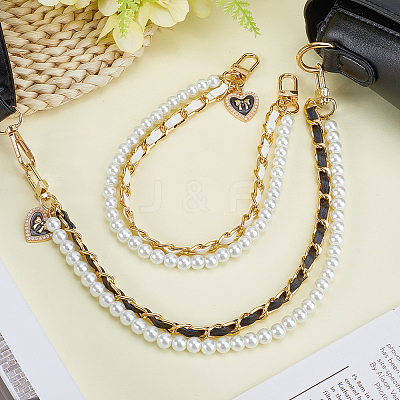 2Pcs 2 Colors PU Leather & Plastic Pearl Phone Hand Strap Chains AJEW-CN0003-47B-1