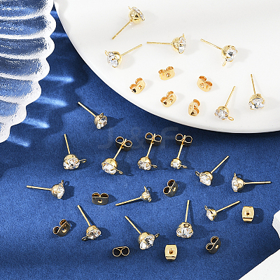 Brass Rhinestone Stud Earring Findings KK-BBC0021-13G-1