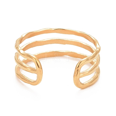 Ion Plating(IP) 304 Stainless Steel Triple Line Open Cuff Ring for Women RJEW-C025-12G-1