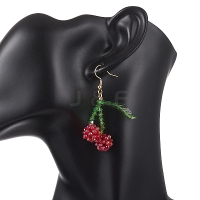 Cherry Glass Seed Beads & Acrylic Dangle Earrings EJEW-MZ00699-02-1
