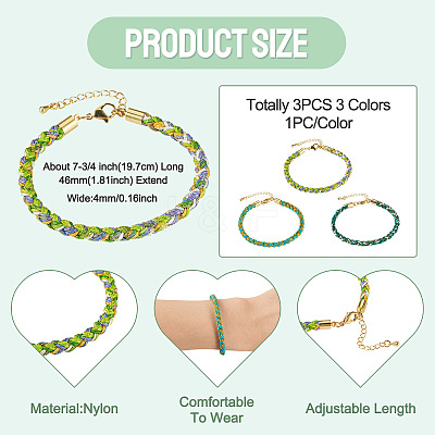 3Pcs 3 Colors 4MM Braided Nylon Cord Bracelets FIND-TA0009-49-1