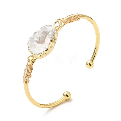 Dyed Natural Agate Irregular Druzy Nugget Open Cuff Bangle BJEW-C028-01G-1